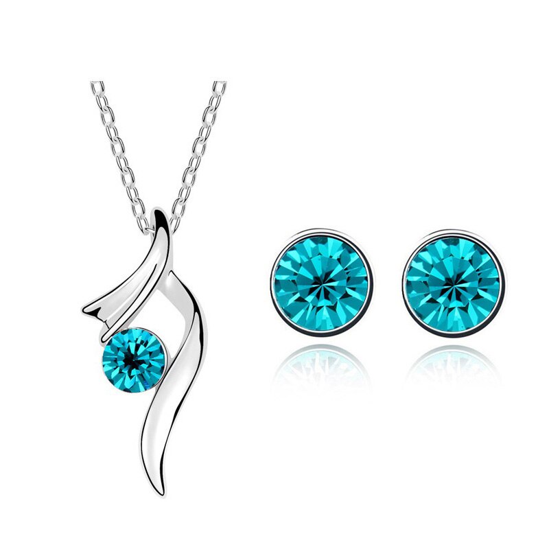 oben tschechische strass mädchen braut charme Band runde anhänger halskette ohrring modeschmuck einstellen 8 farben: crystalblue