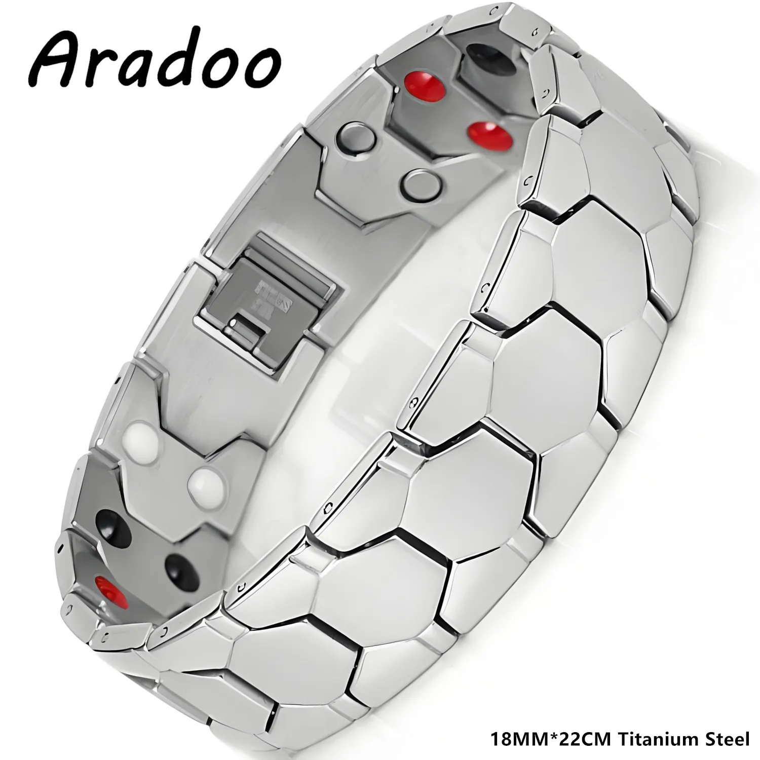 ARADOO Pulsera magnética de acero de titanio para hombres Pulsera de minerales de acero inoxidable de joyería: VERMEIL