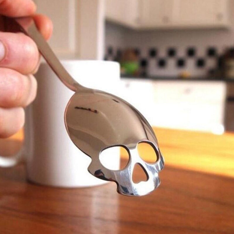 Cute Stainless Steel Skull Shape Spoon Tea Coffee Ladle Sugar Dipper Tableware Tool
