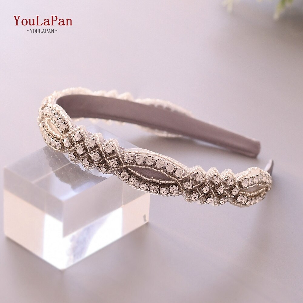 Youlapan  s332- fg luxe glinsterende strass hoofdband bruids haarband dames haaraccessoires barokke haarband: Grijs