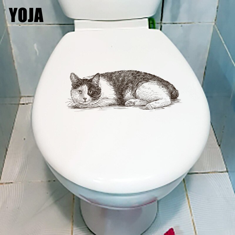 Yoja 26 × 9.3cm handgetekende kat grappige toiletbril stickers cartoon huis kamer muurdecoratie accessoires  t1-2899