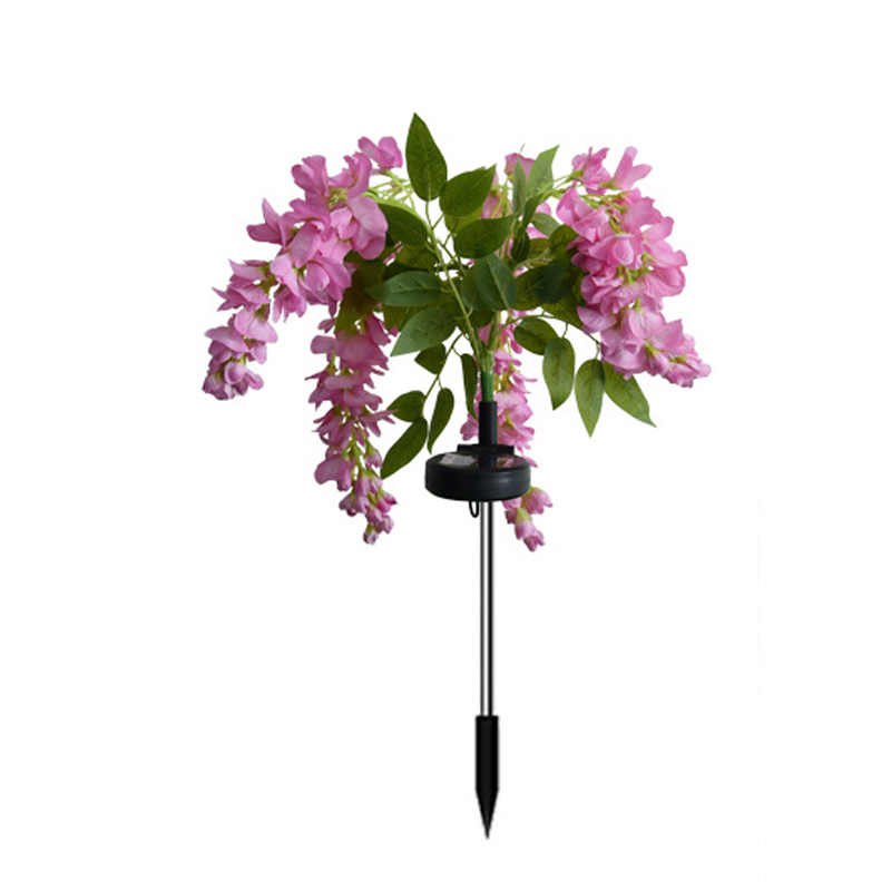 Solcellehavelamper udendørs 4 grene blomsterlamper til udendørs brug 2 tilstande vandtæt haveindretning til haven terrasse sti baggård: Lyserød