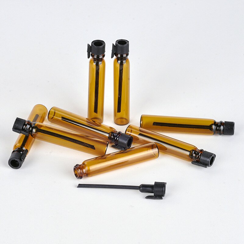 1ml 2ml frascos de perfume, frasco pequeño de vidrio para muestra de líquido, tubo de aceite esencial, frasco ámbar de prueba , 1pc