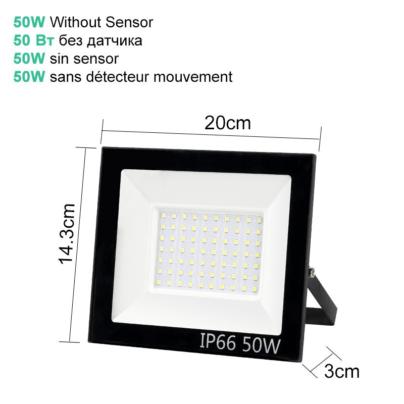10w 20w 30w 50w 100w led projektør 220v 240v vandtæt pir bevægelsessensor projektør udendørs væglampe projektør projektør: Normal 50w / Varm hvid  (2700-3500k)