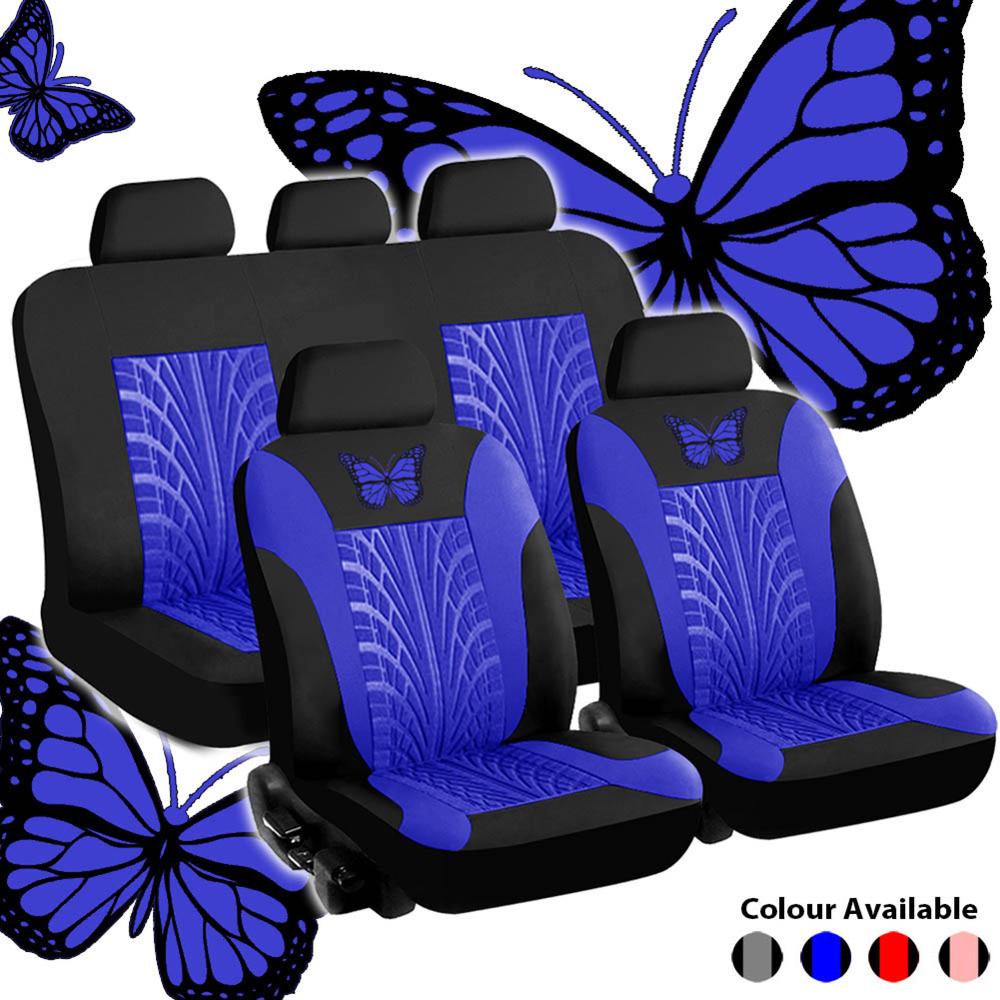 3D Autos Sitzbezüge Zubehör Schmetterling Sitz Abdeckung Polyester Stoff Auto Sitz Schutz Vollen Satz Auto-Styling Innen: Blau neun-Stück passen