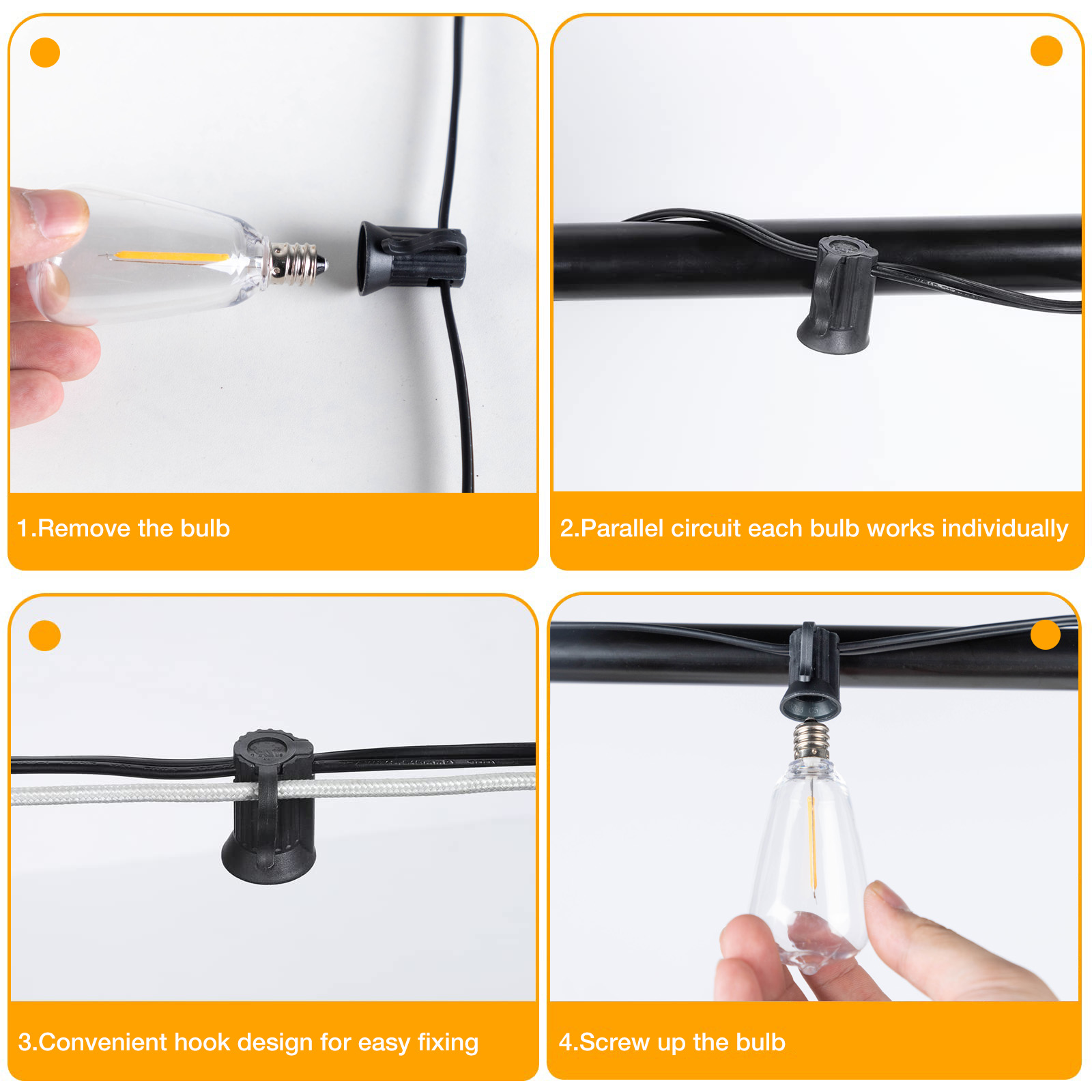 Guirlande lumineuse d'extérieur ST38, connectable, incassable, étanche, ampoule LED en plastique, variable, décoration de jardin, Patio, lumière féerique