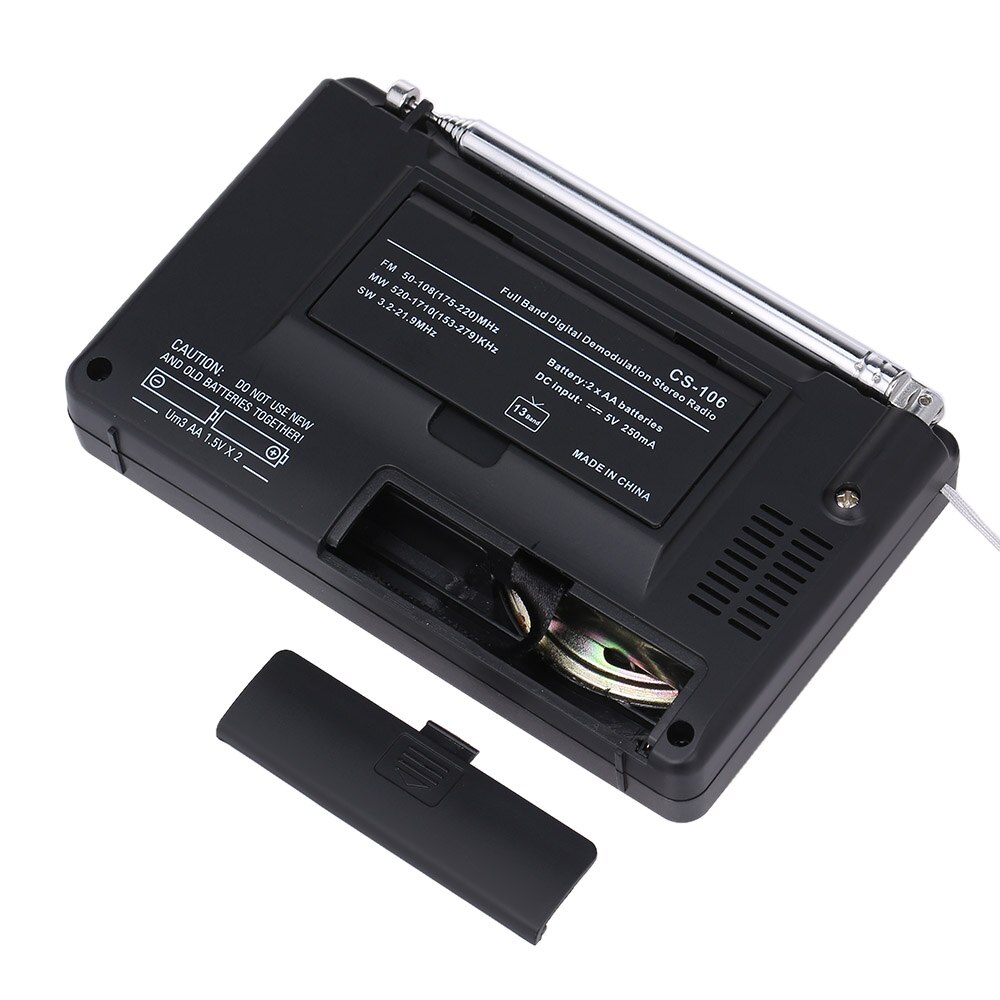 Portable FM / AM / SW Radio Multiband Digital Stereo Radio Receiver Earphone Output Time Display External Antenna w/ Alarm Clock