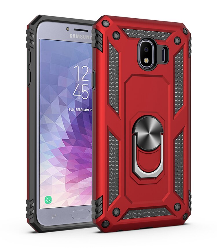 Luxus Rügestochen Weichen Stoßfest fallen Für Samsung Galaxis J4 J4 Plus J400F/DS SM-J415F/DS J415FN Silikon stoßstange Harte PC Abdeckung: J4 Plus 2018 J415 / rot