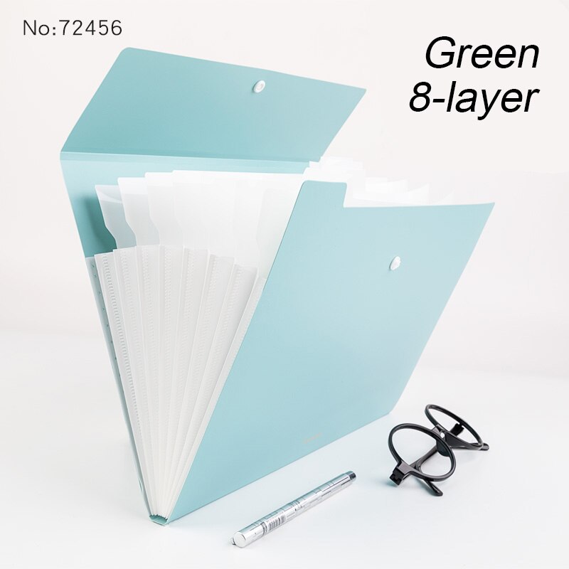 Cartella di File A4 cartella di File carina multistrato cartella trasparente Organizer borsa di archiviazione catalogo cartella di archivio semplice: 8 layers green