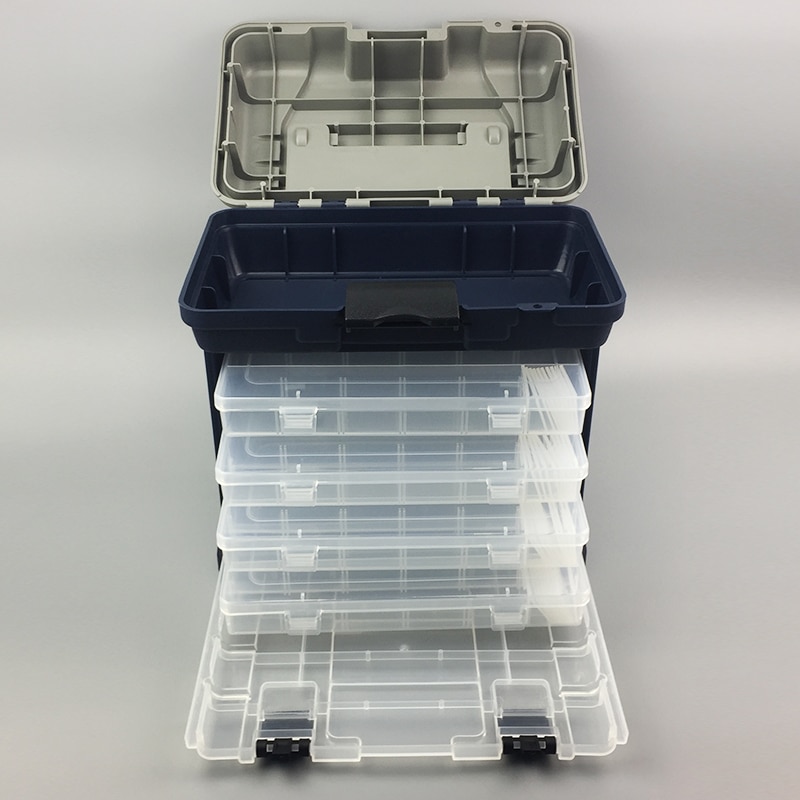 Fiskegrej boks bærbar 4 lag fiskekasse havbåd fiskeri tilbehør kasse med håndtag nyttekasse