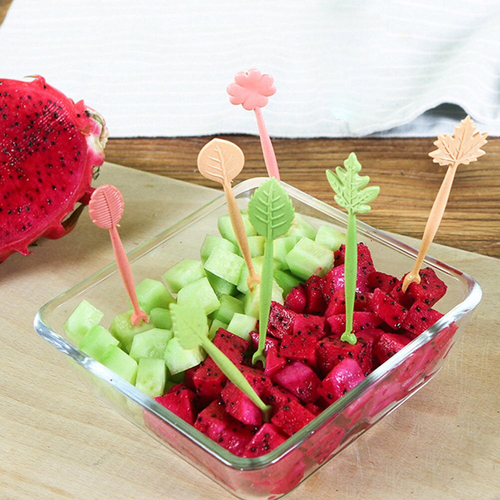 14 Pcs Cute Fruit Toppers Bladeren Fruit Picks Woestijn Fruit Snack Vorken Voor Feestartikelen Met Een Emmer