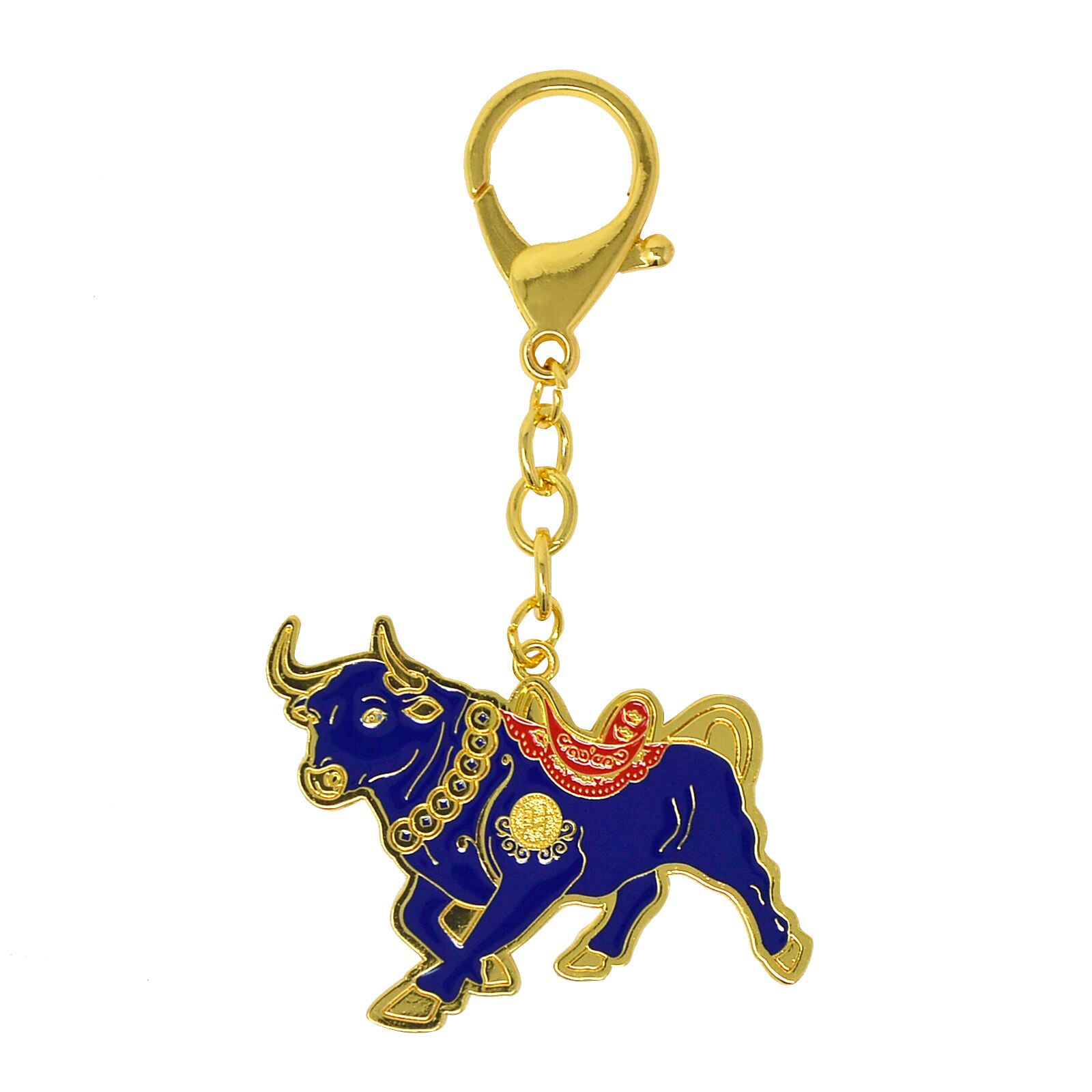 Feng Shui Asset riqueza Bull-llavero para colgar, buey del horóscopo, azul, W4313