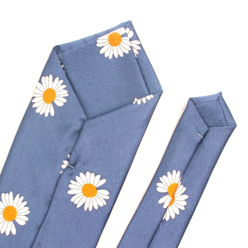 Blomster herre slips til mænd kvinder trykt chiffon slips slank hals slips tynde slips til bryllup daisy mønster hals slips