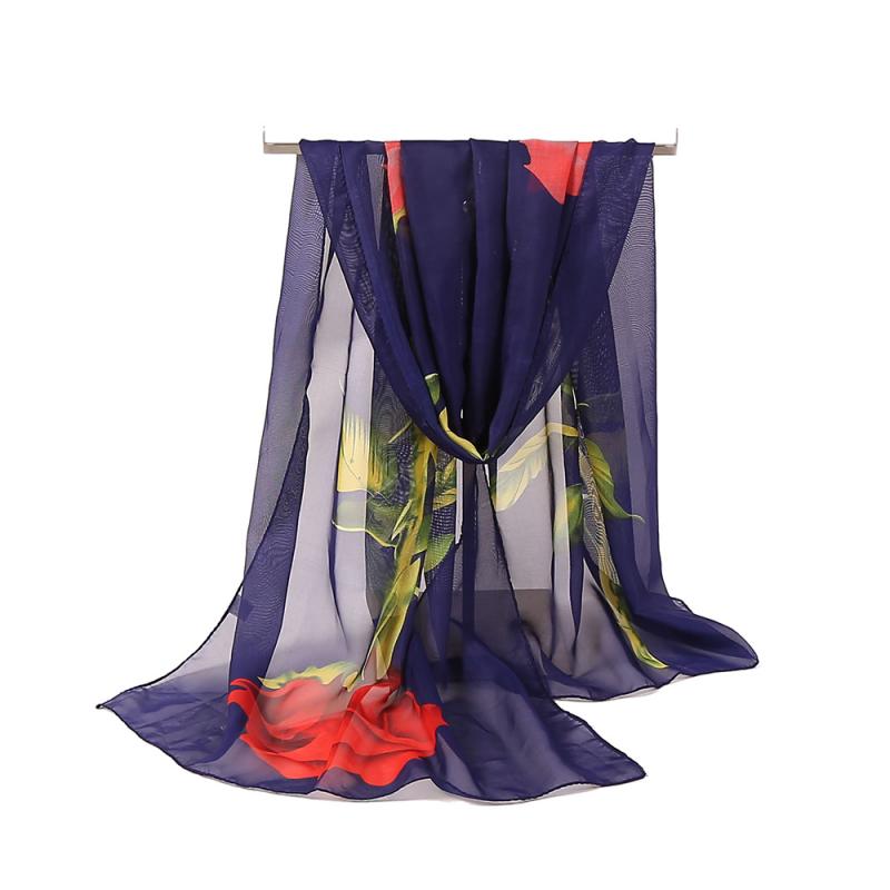 Women's Long Soft Rose Flower Print Wrap Lady Shawl Silk Chiffon Scarf: 08