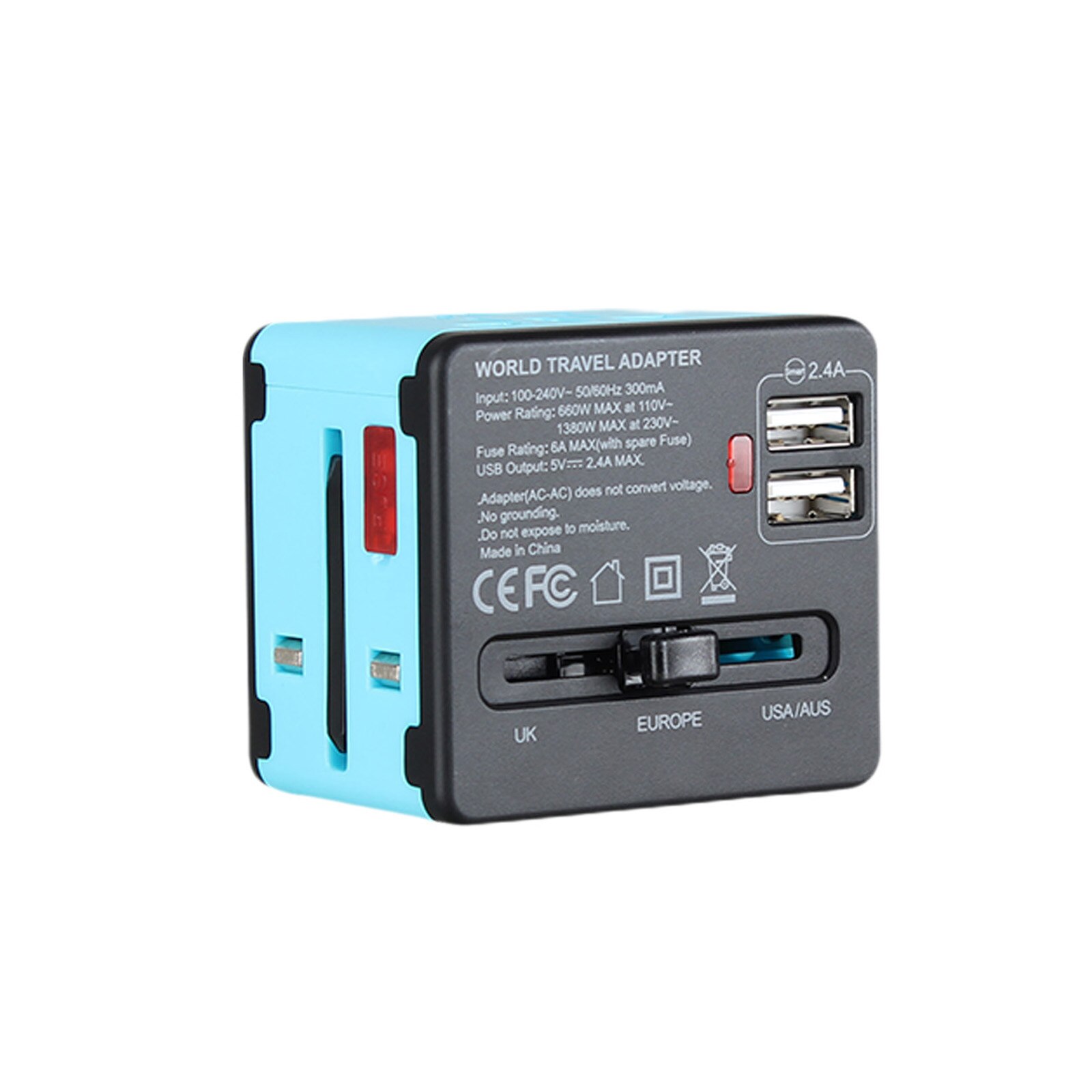 Newest USB Socket Adapter Multi-Purpose Switcher, Power Supply EU AU US UK Plug Hotel Phone Laptop Charger: Blue