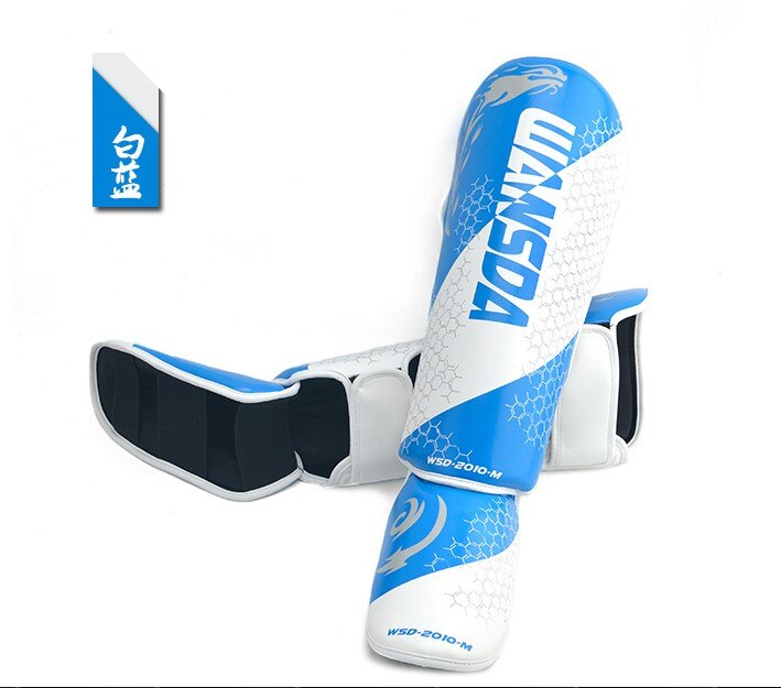 1 Paar Mma Boksen Scheenbeschermers Enkel Ondersteuning Mannen Vrouwen Kickboksen Apparatuur Karate Beschermers Sanda Muay Thai Legging: Blauw / L