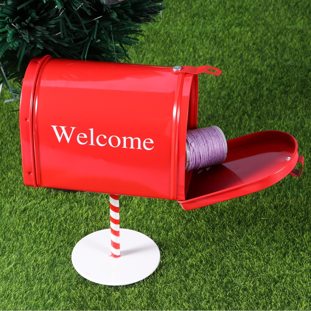 Photo Prop Retro Tinplate Box Large Capacity Post-mount Mailbox Post Storage Box (Red)