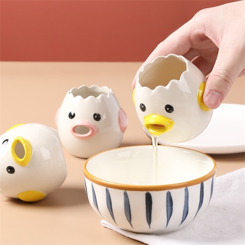 Ceramic Egg Separator for Baking Cartoon Chick Egg Divider White Egg Yolk Separator Egg Separator Tool Egg Holder