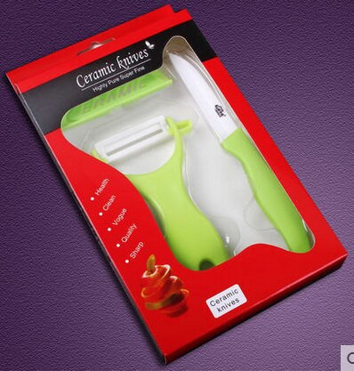 Topp keramisk kniv set skalare + fruktkniv bär vassa antioxidant köksknivar matlagningsverktyg: Grön