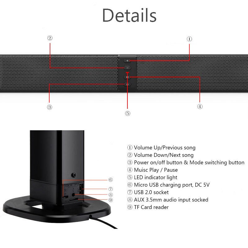 Home Theater 20W Bluetooth Soundbar Tv Aux Optic Bluetooth Soundbar Speakers Kolom Soundbar Met Subwoofer Voor Tv