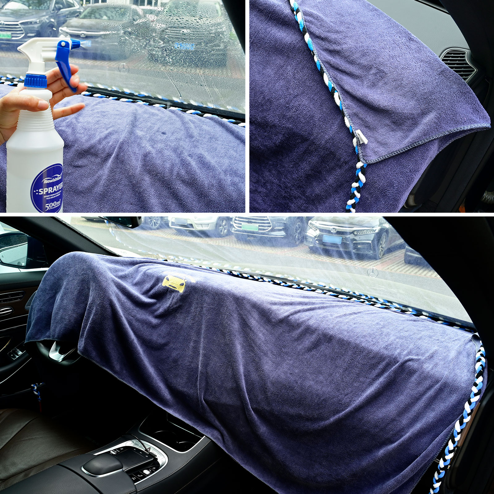 FOSHIO Windschutzscheiben-Reinigung, Auto-Armaturenbrett-Abdeckung, Tuch, Mikrofaser-Handtuch, Wasseraufnahme, Seil, Vinyl-Schutzfolie, Installationswerkzeug