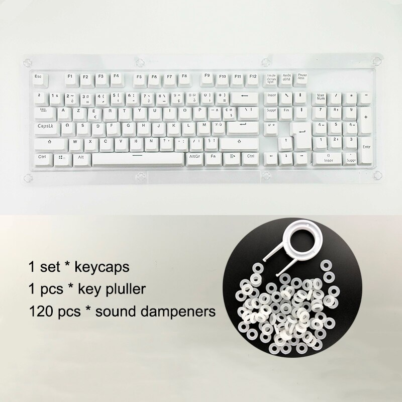 French Keycaps For Mechanical Keyboard Compatible With MX Switches Double Shot Support Led Lighting FrançAis Keycaps AZERTY: White n Ring(Blister