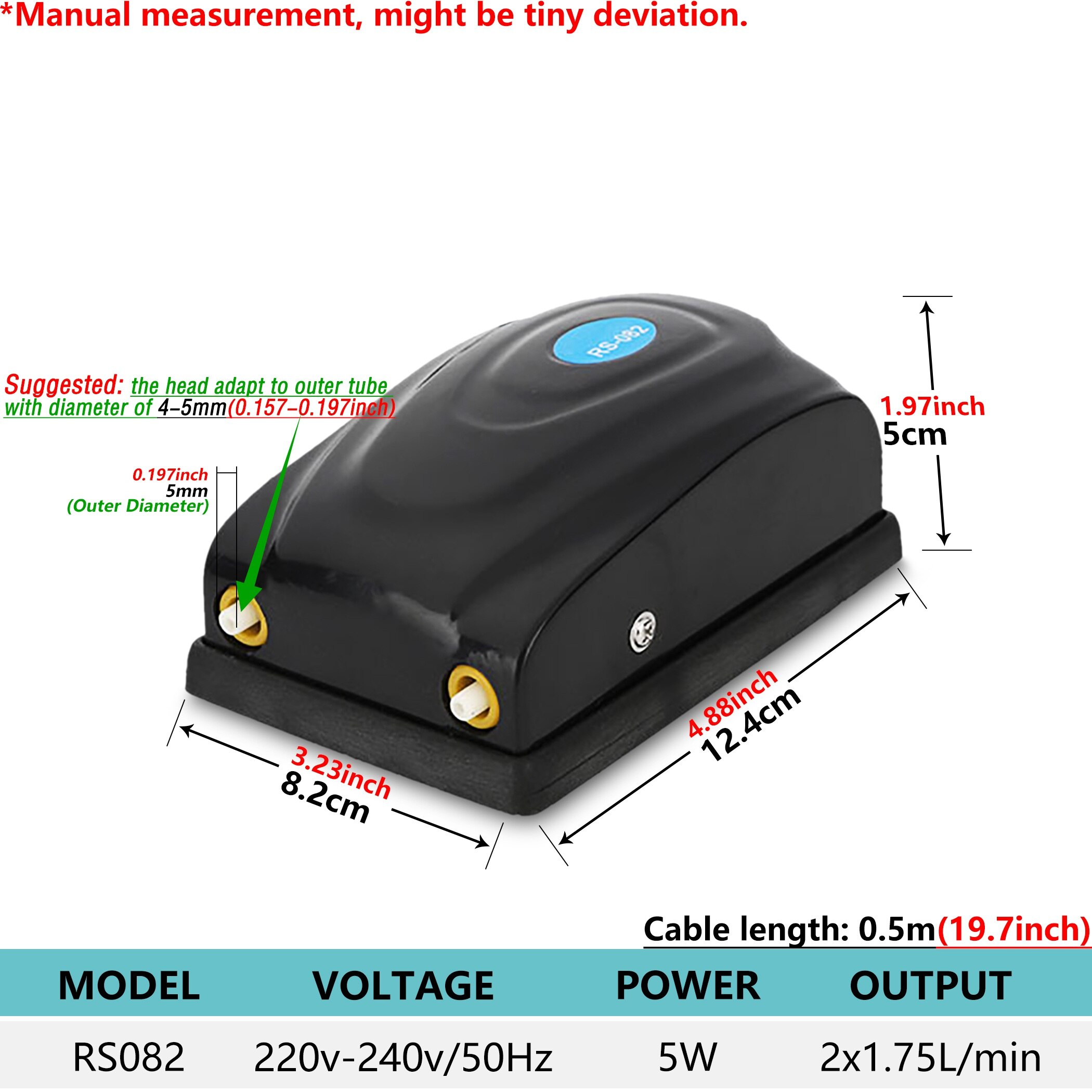 220V Small Quiet Aquarium Air Pumps Kit Fish Tank Oxygen Bubbler with Air Stones Tube Check Valves Airflow - RS1: 5W RS082 / US Plug