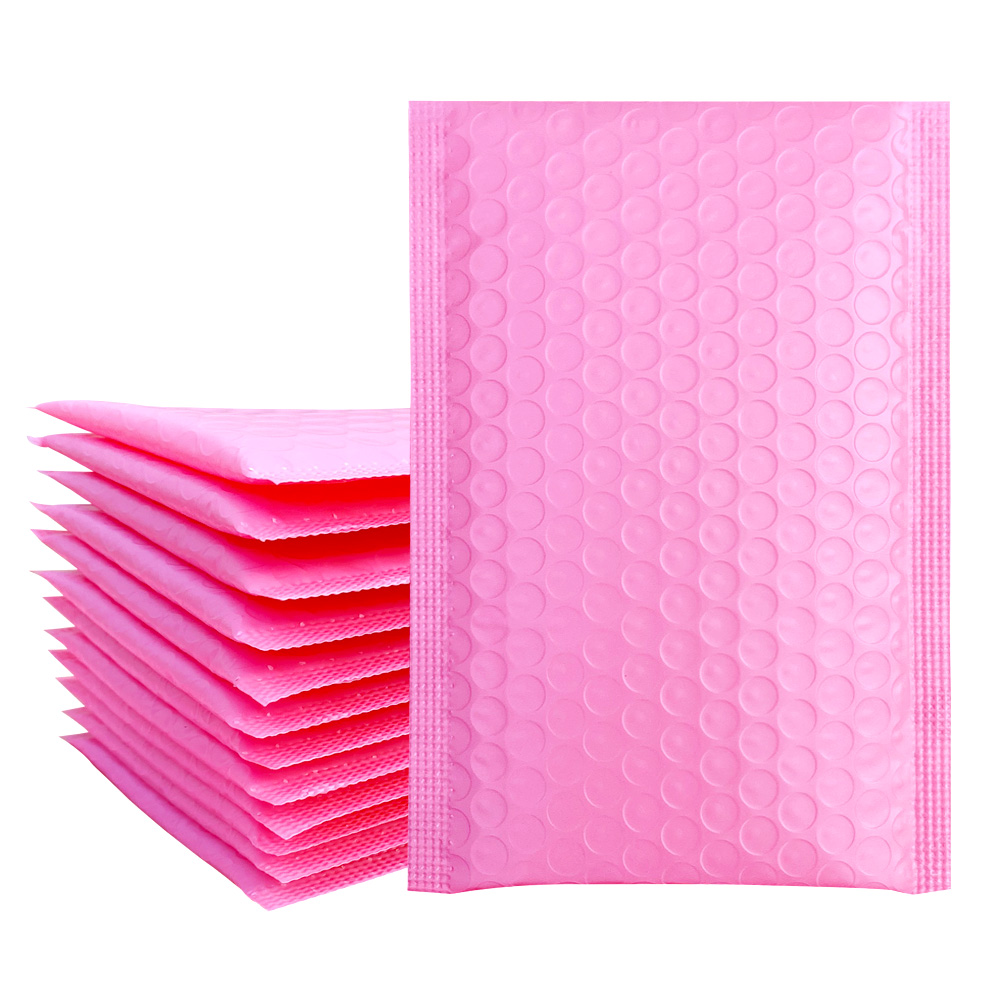 Bolsa de correo con autosellado, sobre acolchado de burbujas, color rosa claro, 10 Uds./5x7-Inch/130x180mm