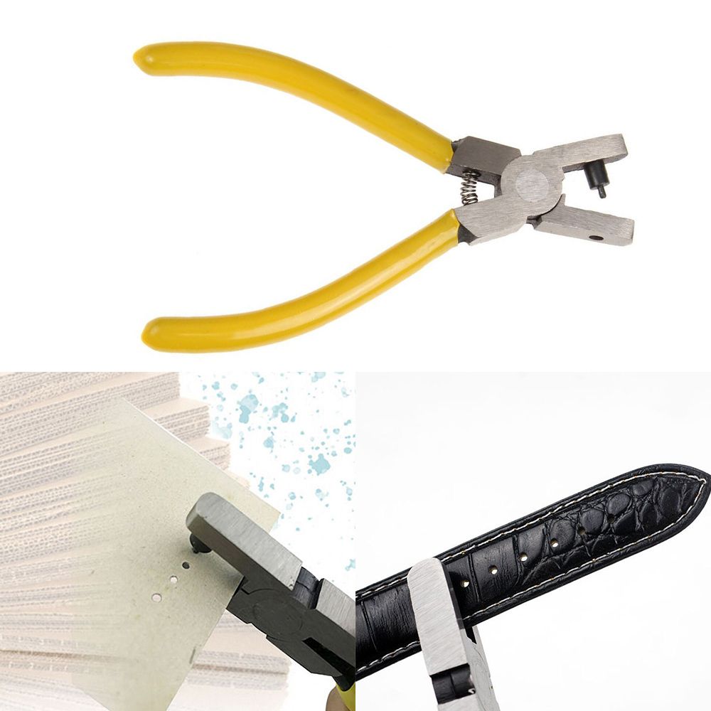 Universele Hand Leather Strap Watch Band Belt Perforator Geel Kleine Perforator Tang Gereedschap Met 2.0 Mm (Ronde gat)