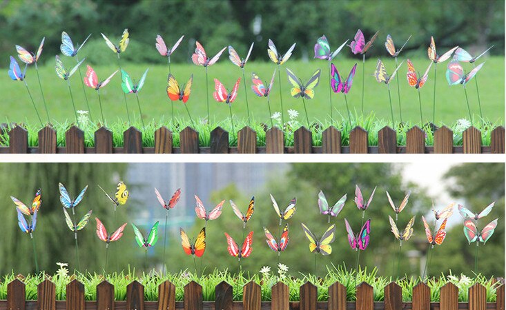 25 stuks kleurrijke vlinders op stokjes met 3d lagen, voor in huis, tuin, gazon, bloempot, plantendecoratie, tuindecoratie, doe-het-zelf, gazonknutsels