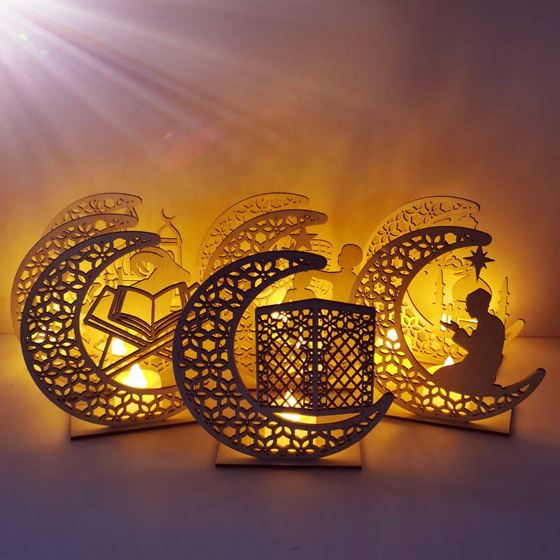 1 Pc doprowadziło drewniane Eid Mubarak tablica księżyc gwiazda Ramadan ornament muzułmanin wystrój wisiorek wisiorek islam muzułmanin wydarzenie zaopatrzenie solidny