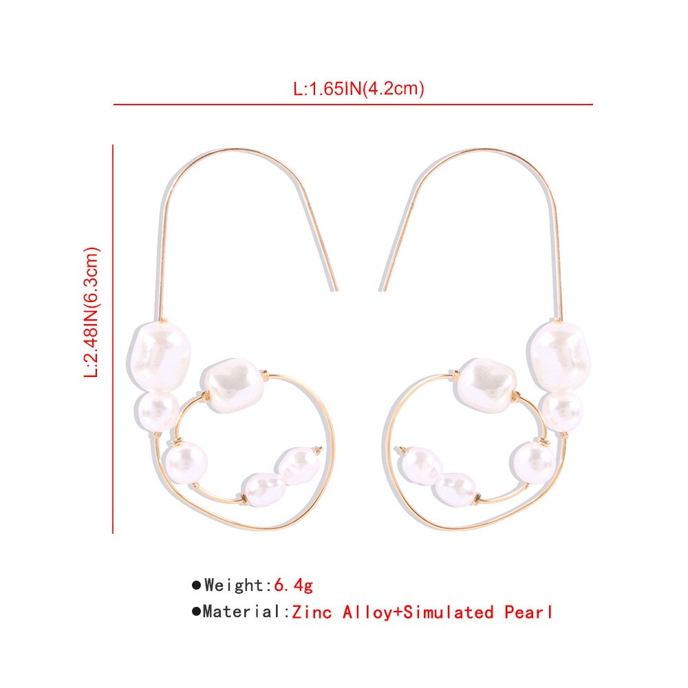 HUANZHI 2020 nowy metal retro elegancki geometria okrągły krzywa asymetria perłowy kolczyk dla kobiet impreza jesień zima biżuteria prezent