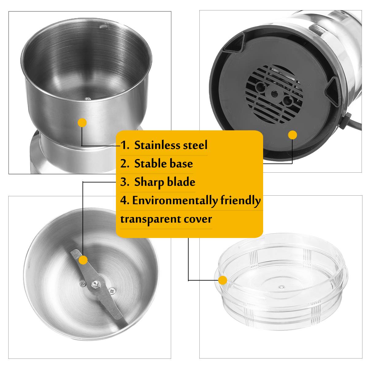 Warmtoo Electric Coffee Bean Grinder 300ml Blenders For Home Kitchen Office Stainless Steel 150W 220V Portable Home Office Use