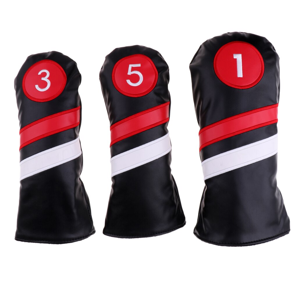 Golf Verein #1 #3 #5 Holz Headcovers Fahrer/Fahrrinne Rettungs Wald / hybrid PU Leder Kopf abdeckungen einstellen Schutz: 3Stck Schwarz einstellen