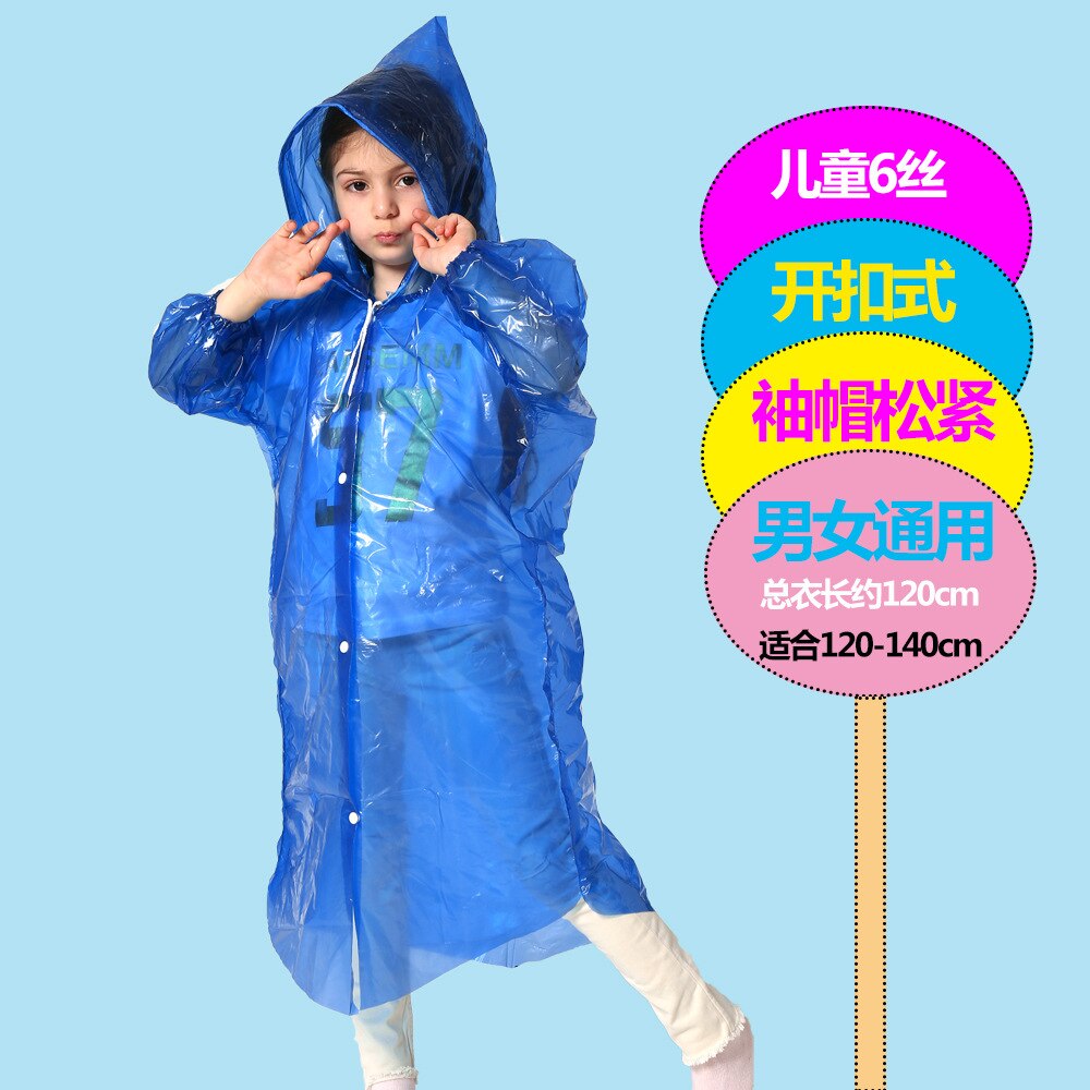 Children Disposable Raincoat Thickened Collar Loose Sleeve Outdoor Raincoat The Same Style For Mother And Child: Blu