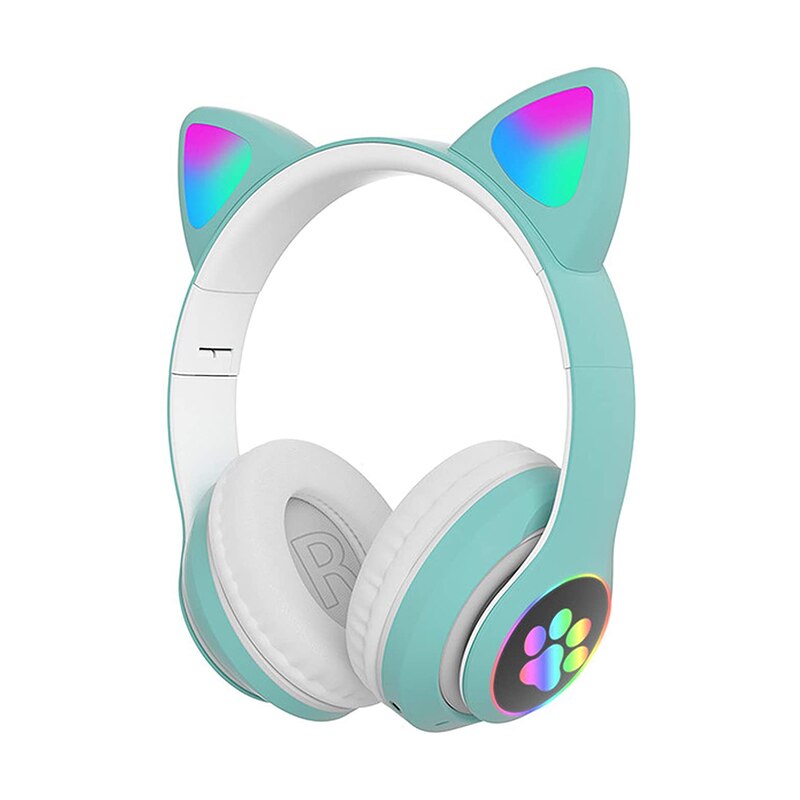 Helm Kopfhörer Mit Mikrofon bluetooth 5,0/3,5 MM Dual Verbindung Drahtlose Katze Ohren RGB-Licht Faltbare: Verde