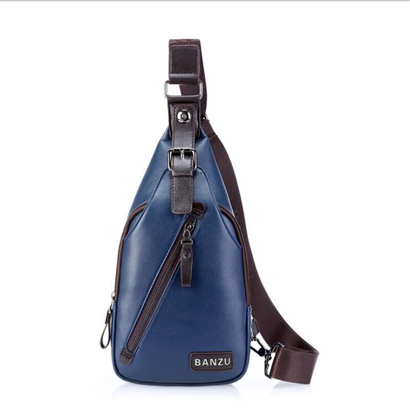 Merk diefstalbestendige magnetische knoop open leren heren borsttassen reistas crossbody tas heren messenger bag: Blauw