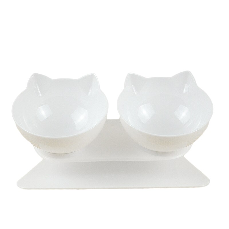 Non slip Double Cat Bowl with Raised Stand Pet Food Cat feeder Protect Cervical Vertebra Dog bowl Transparent Pet Products: White Double