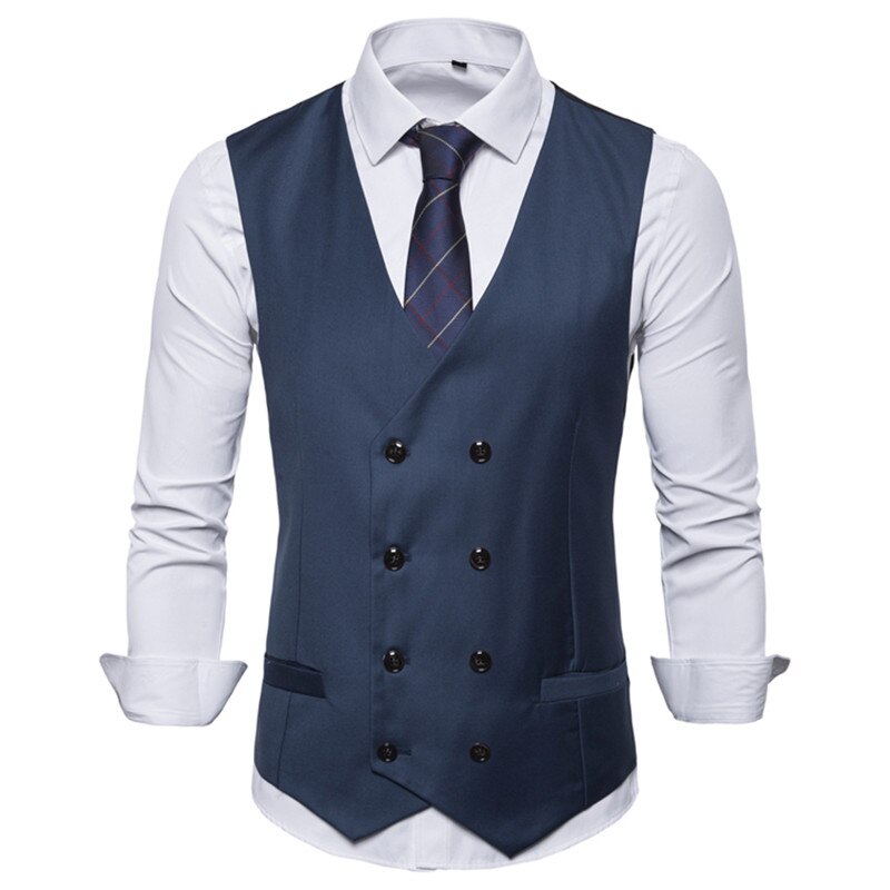 Men Double Breasted Vest Spring Men Dress Suit Vest Autumn Men Formal Gray Vest Suit Gilet Vest Slim Business Jacket Tops Homme