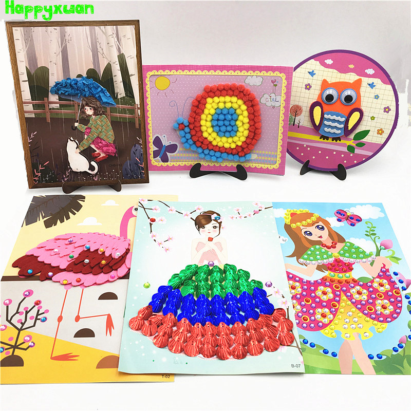 Happyxuan 6 Designs DIY Paper Arts and Crafts Kits Children Creativity Handicrafts Girls Kindergarten Education Toys 5-10 years