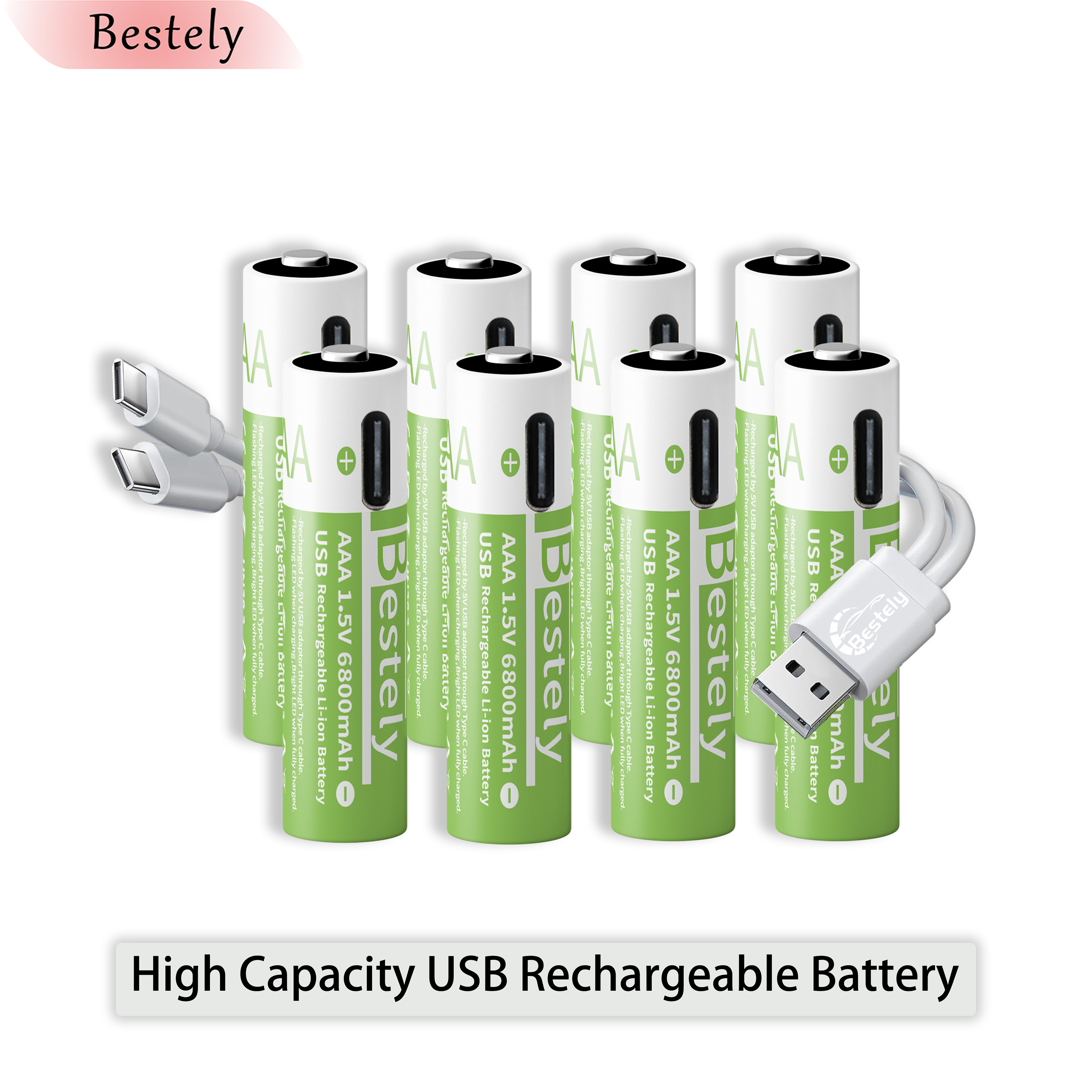 AAA 6800 mAh 1,5 V Lithium-Ionen-Batterien, wiederaufladbarer AAA-Lithium-Ionen-Akku mit hoher Kapazität, langlebig, mit USB-C-Schnellladekabel