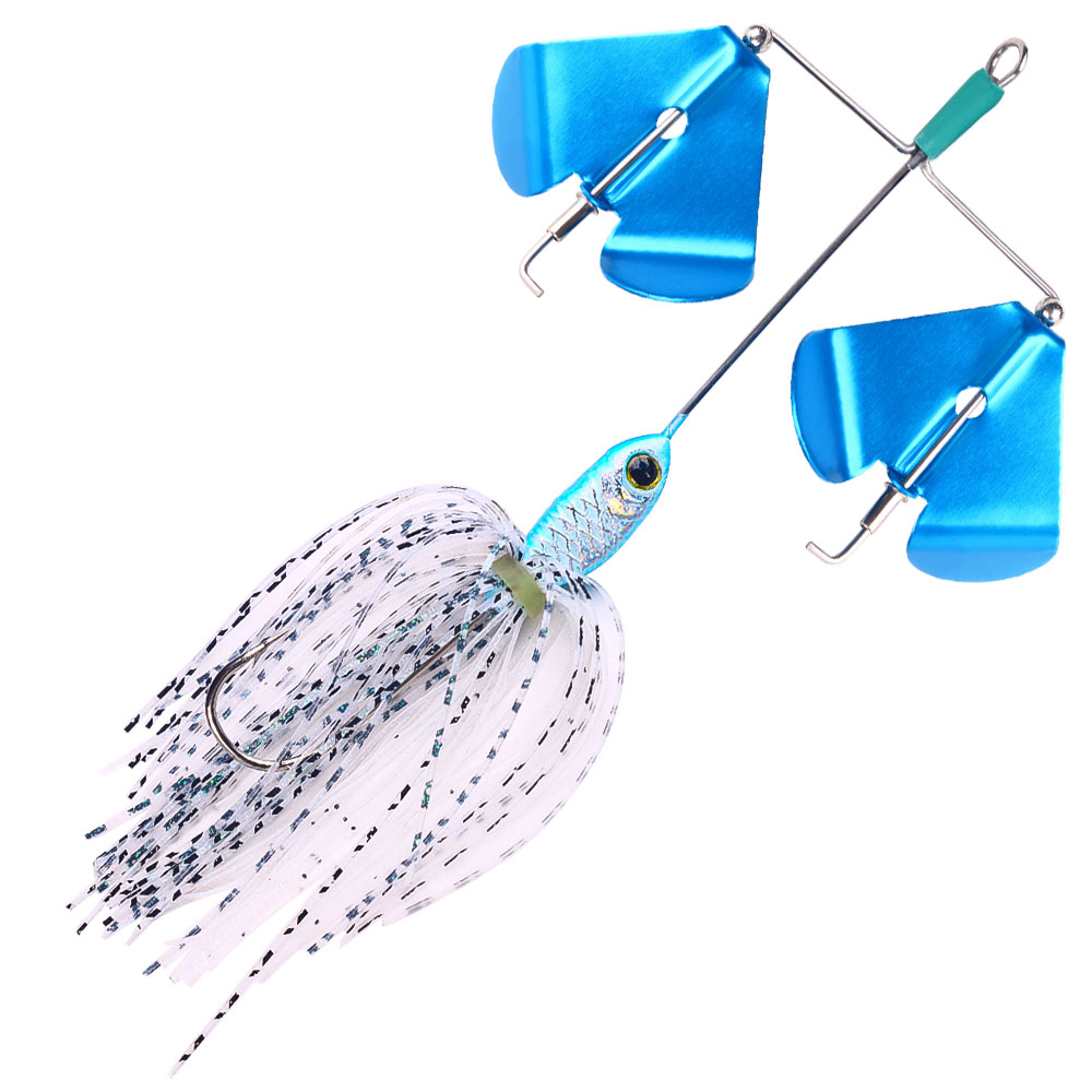 Señuelo de pesca giratorio con cola de lubina, cebo giratorio, Buzzbait, 13,5 cm, 21,5g, plantilla de natación, emisión de alta vibración, Spinnerbait de hoja de alzal: Blanco