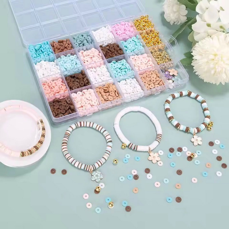 24-kleuren klei kralen armband maken kit platte preppy kralen polymeer klei kralen kit voor vriendschap armbanden maken ambachtelijke DIY