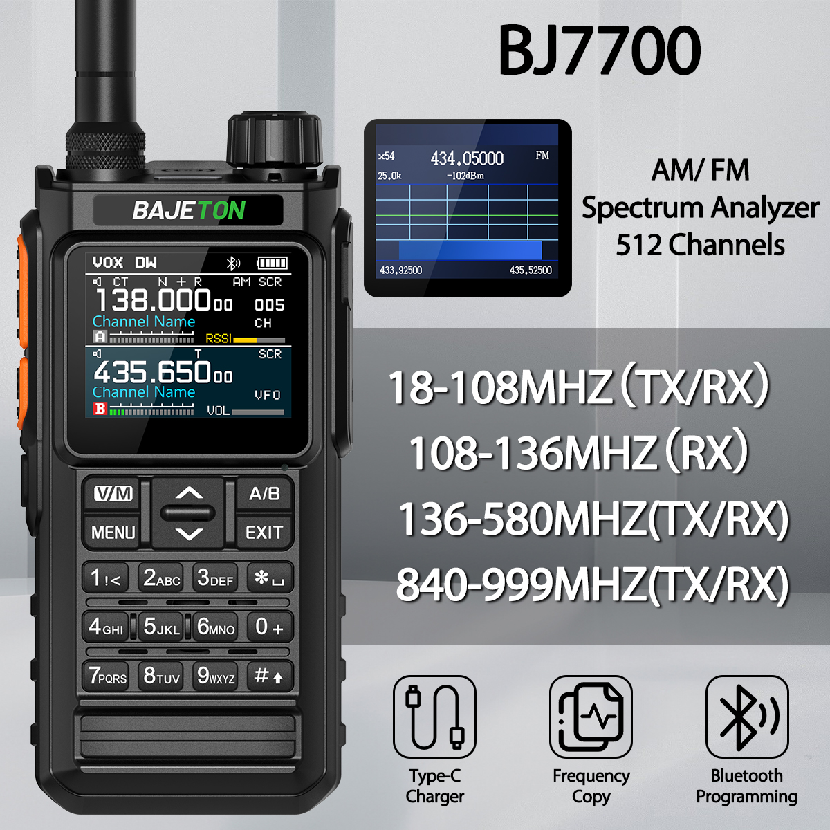 BAJETON BJ7700 Walkie Talkie Multi Banda Sem Fio Bluetooth Programação de Telefone Redução de Ruído AM FM Ham Rádio Para Acampamento BJ8200