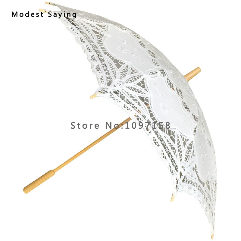 Kant Bruids Paraplu Borduren Wit/Ivoor Battenburg Kanten Parasol Wedding Paraplu Decoraties Ombrelle Mariage Meisjes U1