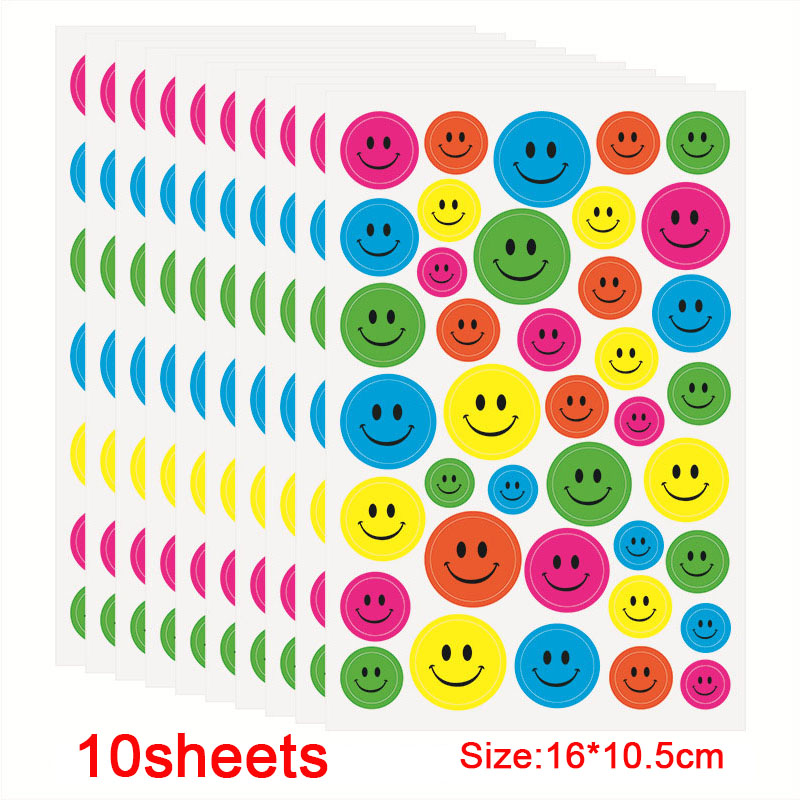 10-blad lachend gezicht stickers schattig notebook laptop portret stickers glimlach ster brief beloning sticker klassiek speelgoed voor kinderen cadeau