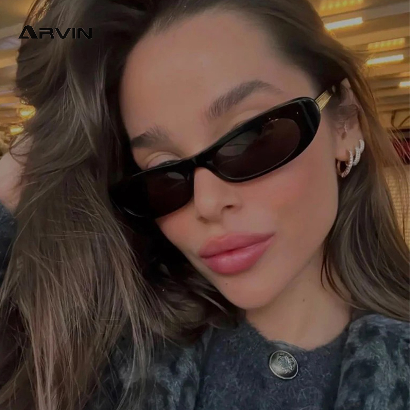 Gafas de sol negras con forma de ojo de gato para mujer, anteojos de sol femeninos, con montura estrecha, rectangulares, pequeños, UV400, 2024