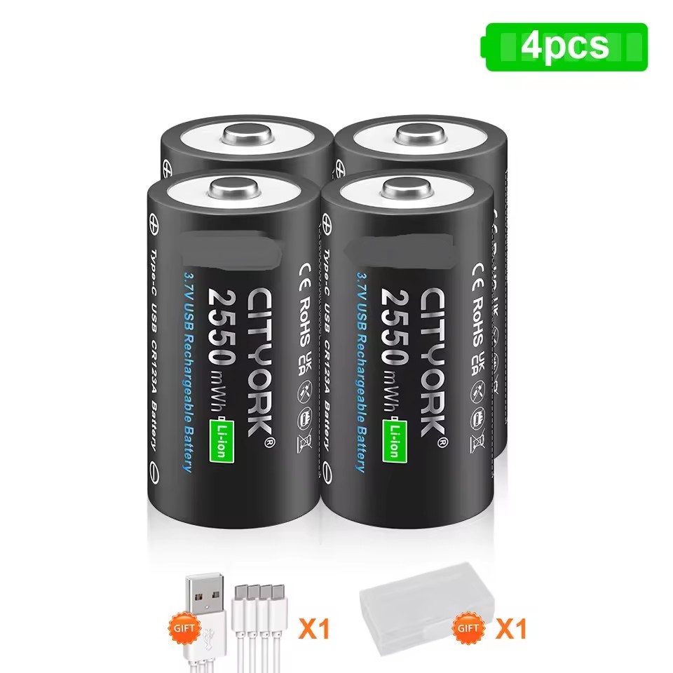 3.7V 16340 16350 Rechargeable Battery USB Rechargeable RCR123 CR123 CR123A Btteries For LED Flashlight With USB Cable: Beige