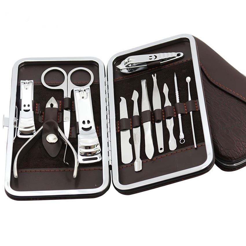 12 stuks manicure pedicure gereedschap nagelknipper reiniger nagelriemset nagelverzorging oorspuit verzorgingssets voor volwassenen en kinderen