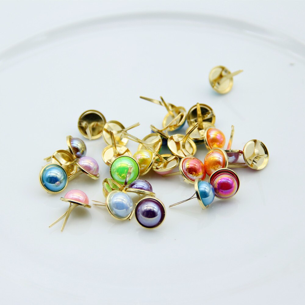 20pcs Big Colorful Pearl Brads Metal Gold Scrapbooking Embellishment Decor DIY Crafts Accessories Handmade Photo Album Fastener